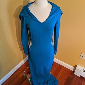Long blue hooded dress